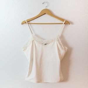 Vintage Cream White Y2K Coquette Sequin Lace Trim Cami Tank Top